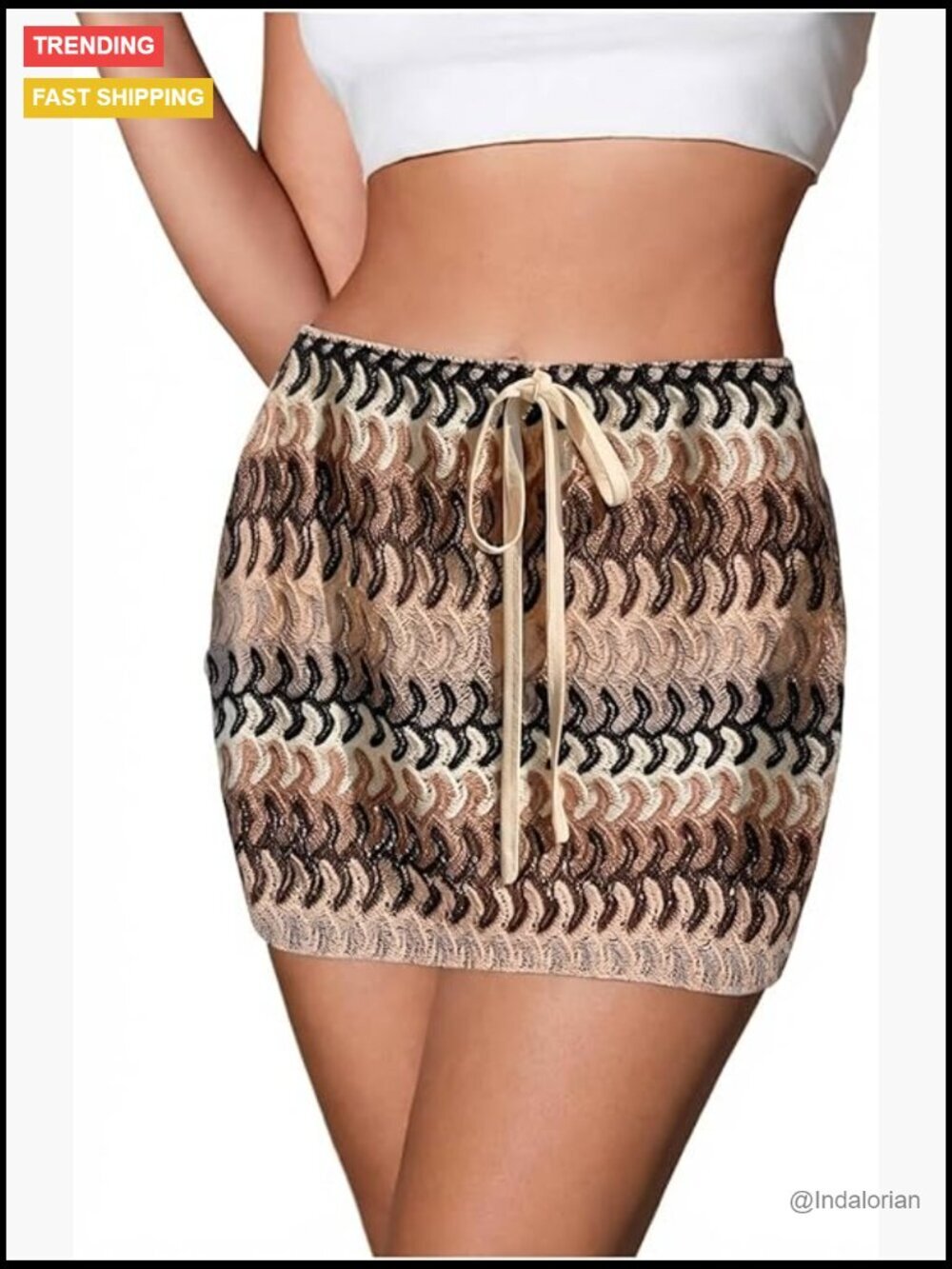 Plus Size Boho Crochet Mini Skirt Striped Bodycon Vacation Knit Skirt